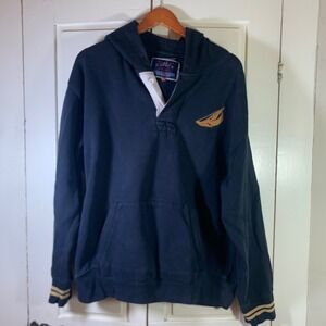 Cuffy's of Cape Cod Mens XL Navy Blue Rugby Hoodie Sailboat Embroidery Nautical
